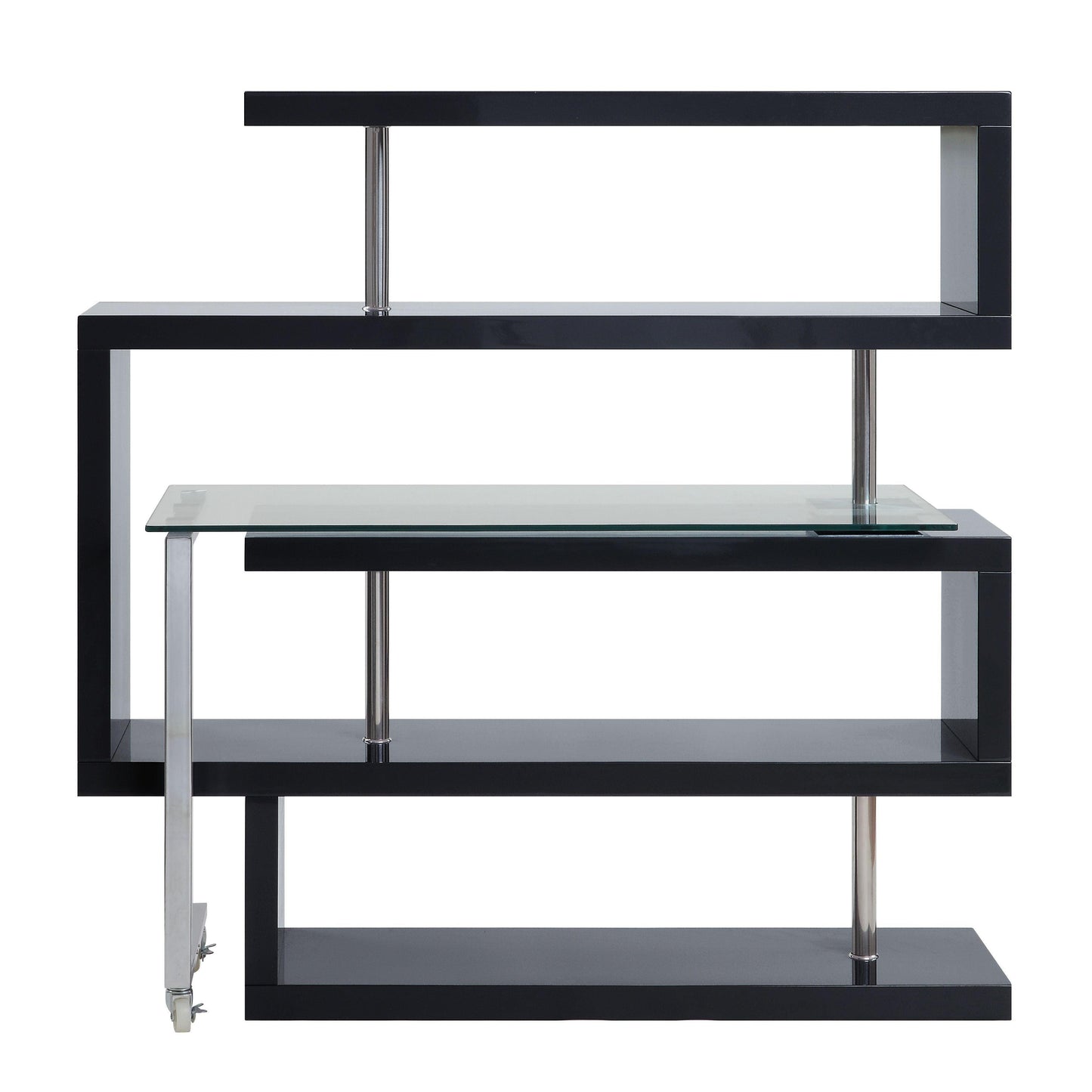 ACME Raceloma Writing Desk w/Shelf, Clear Glass, Chrome & Black High Gloss Finish FredCo