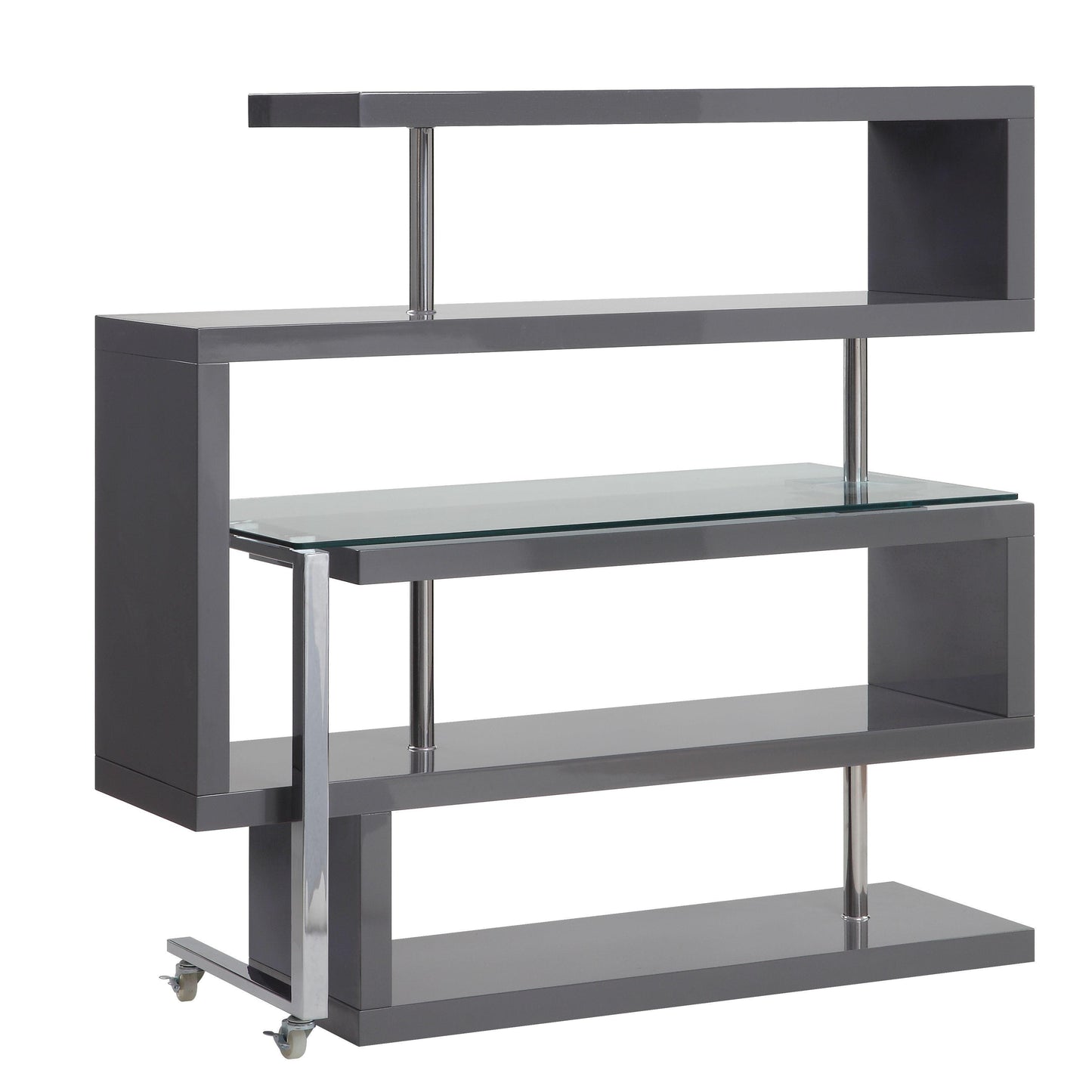 ACME Raceloma Writing Desk w/Shelf, Clear Glass, Chrome & Gray High Gloss Finish FredCo