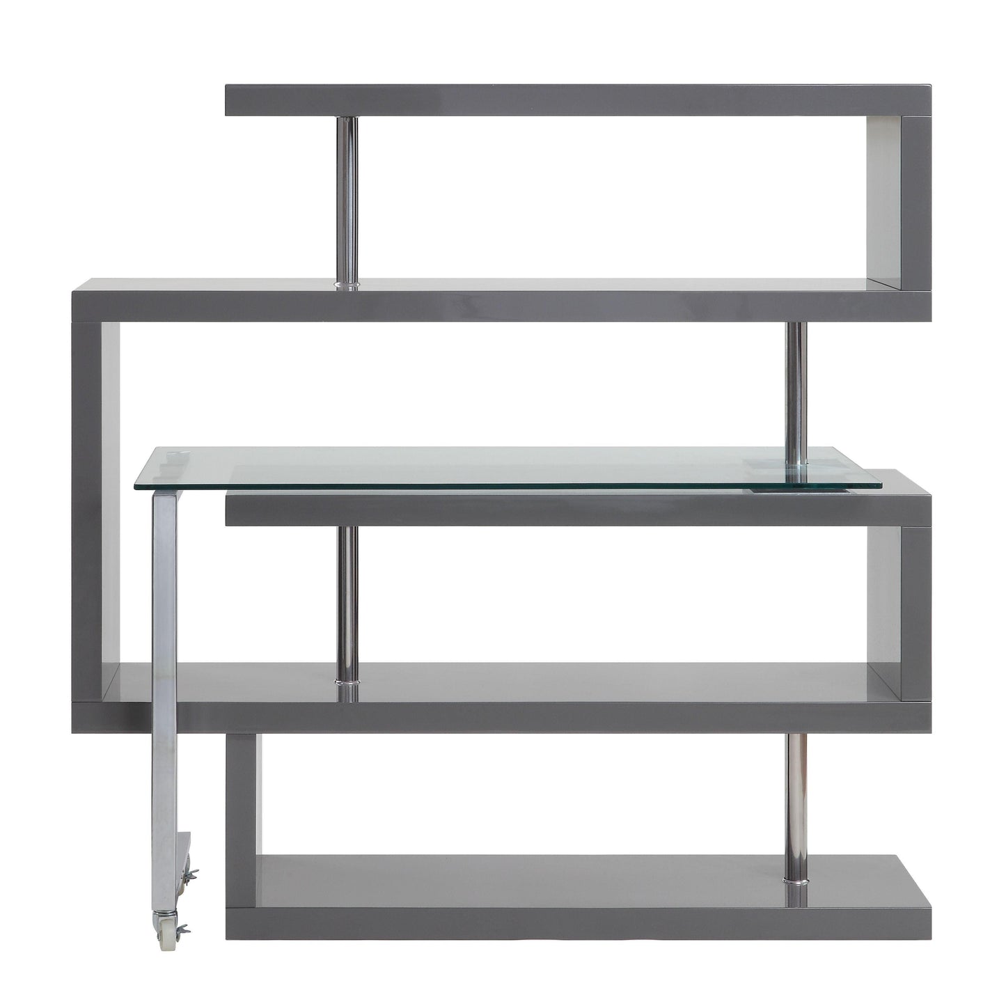 ACME Raceloma Writing Desk w/Shelf, Clear Glass, Chrome & Gray High Gloss Finish FredCo