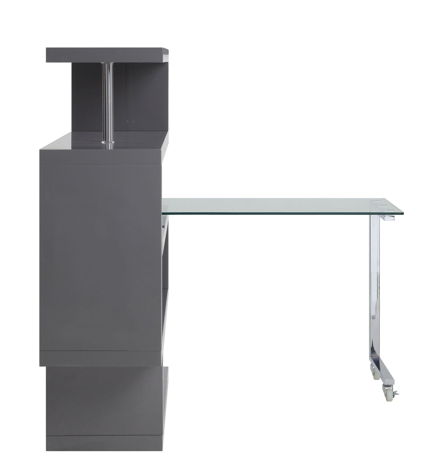 ACME Raceloma Writing Desk w/Shelf, Clear Glass, Chrome & Gray High Gloss Finish FredCo
