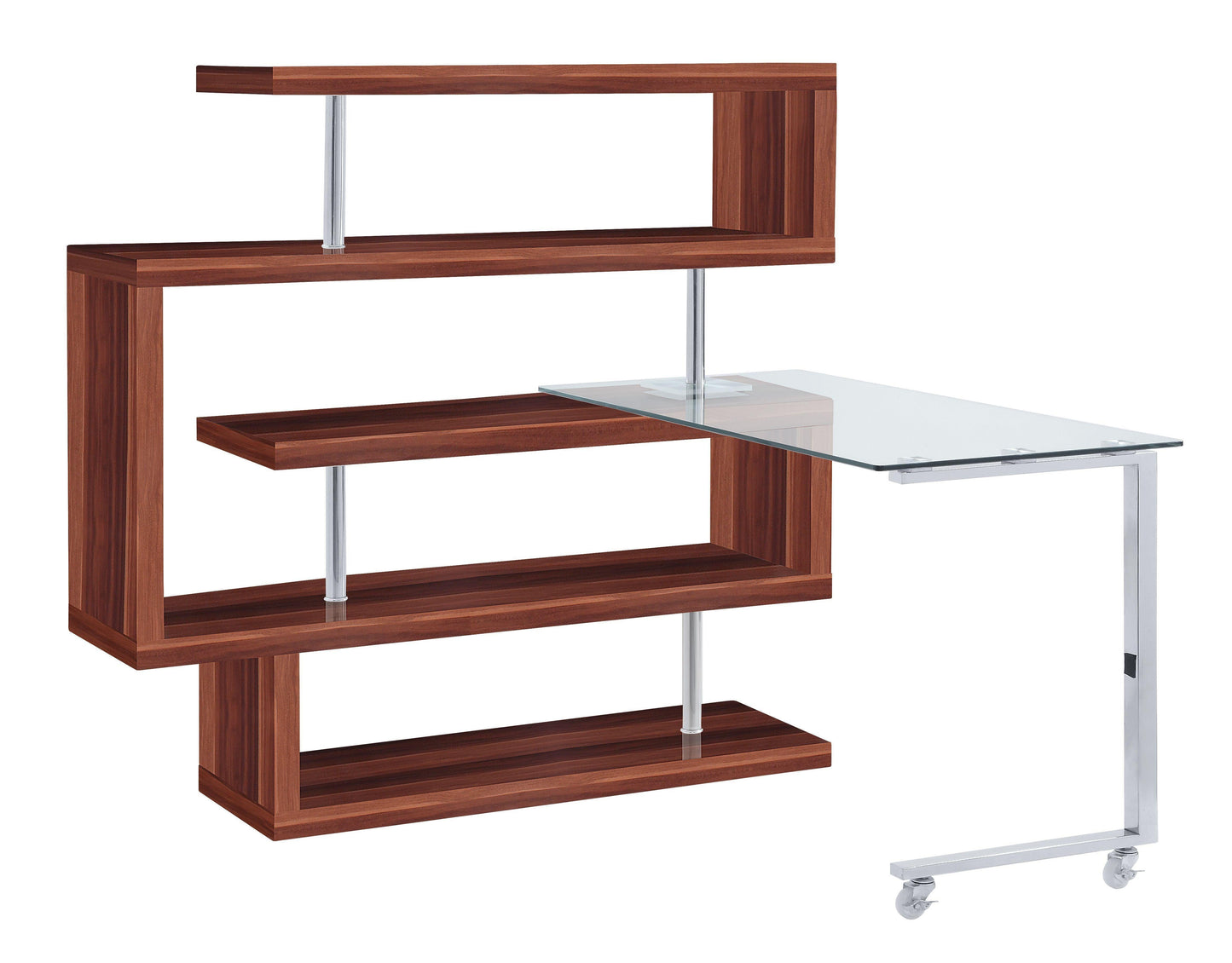ACME Raceloma Writing Desk w/Shelf, Clear Glass, Chrome & Walnut High Gloss Finish FredCo