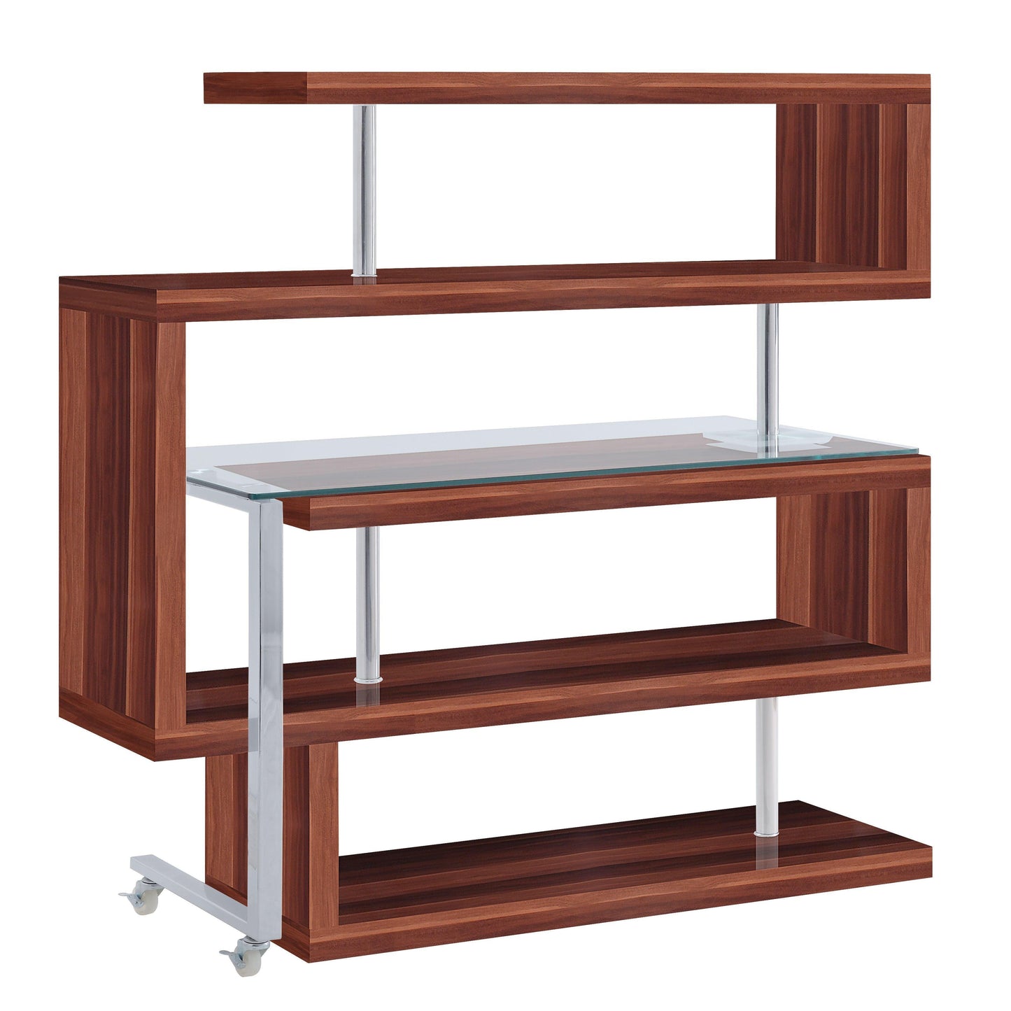 ACME Raceloma Writing Desk w/Shelf, Clear Glass, Chrome & Walnut High Gloss Finish FredCo