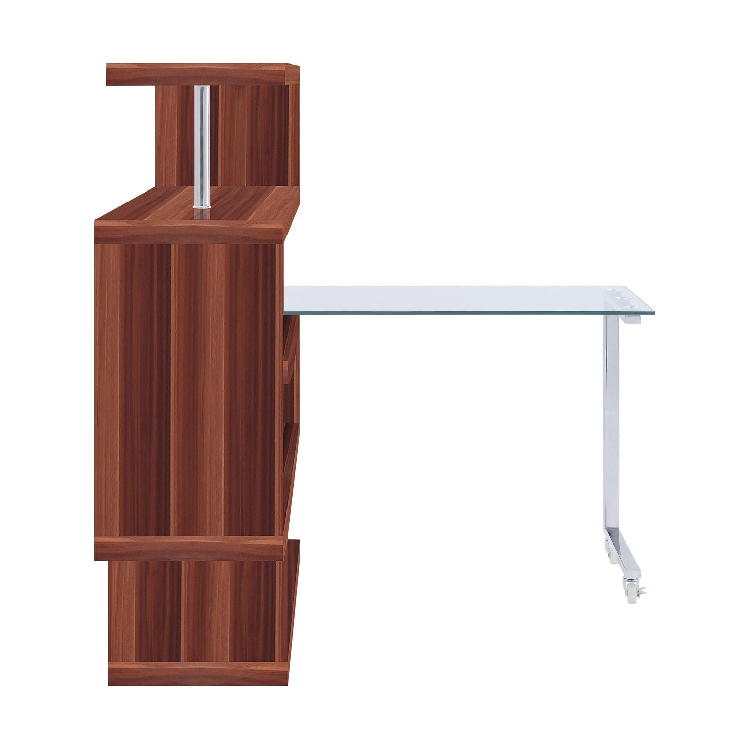 ACME Raceloma Writing Desk w/Shelf, Clear Glass, Chrome & Walnut High Gloss Finish FredCo