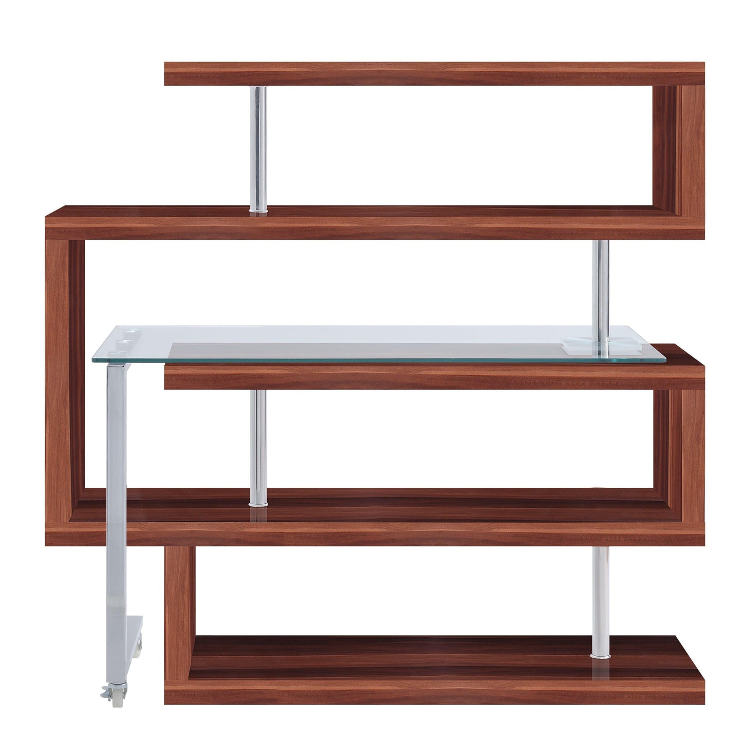 ACME Raceloma Writing Desk w/Shelf, Clear Glass, Chrome & Walnut High Gloss Finish FredCo