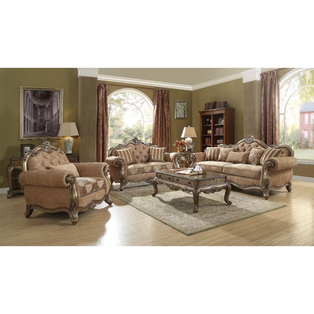 ACME Ragenardus Loveseat w/2 Pillows, Fabric & Vintage Oak FredCo