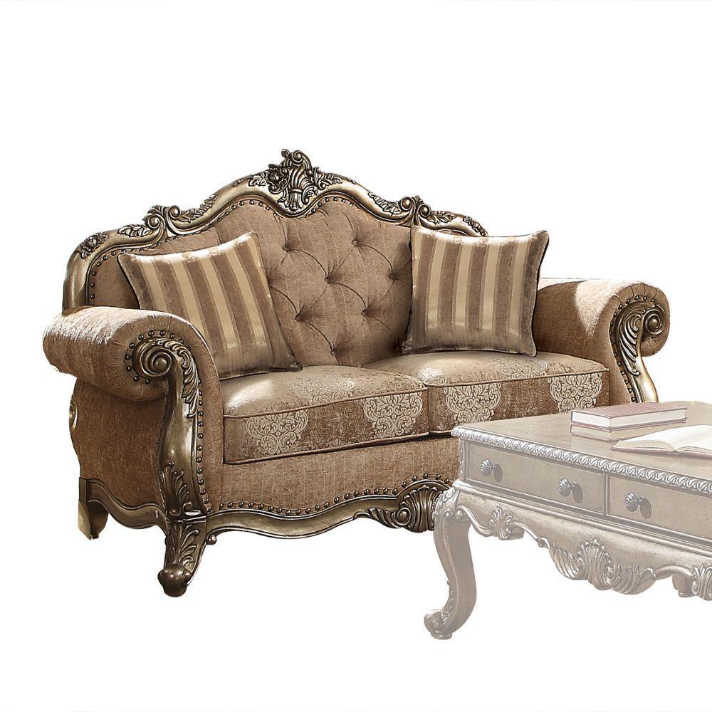 ACME Ragenardus Loveseat w/2 Pillows, Fabric & Vintage Oak FredCo