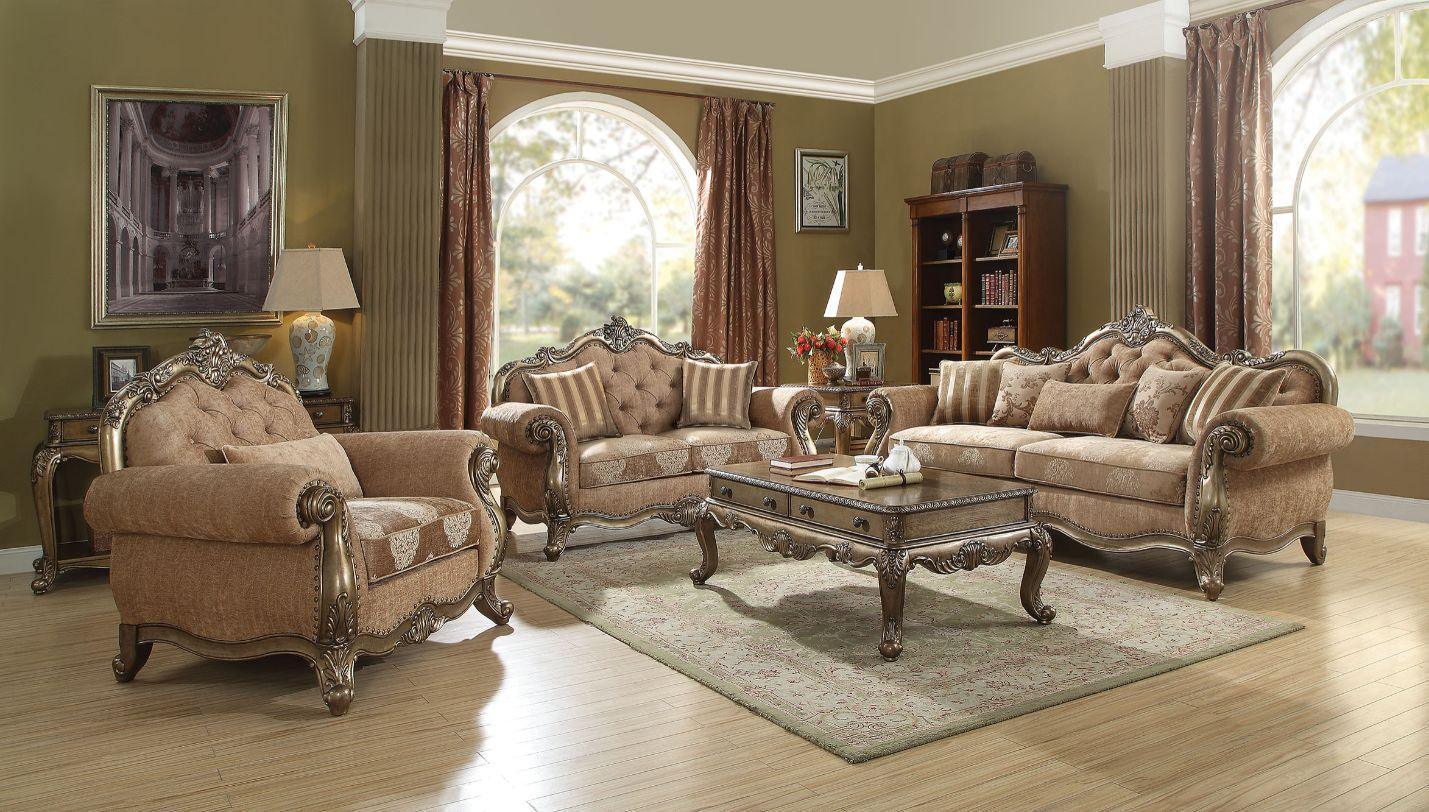 ACME Ragenardus Sofa w/5 Pillows, Fabric & Vintage Oak FredCo