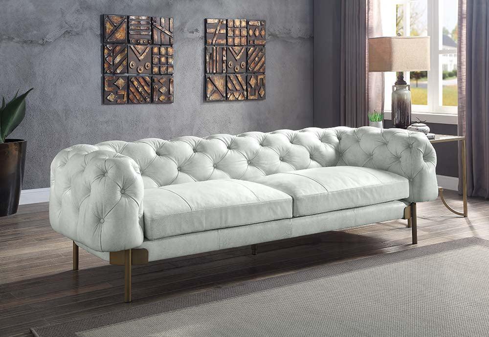 ACME Ragle Sofa, Vintage White Top Grain Leather FredCo