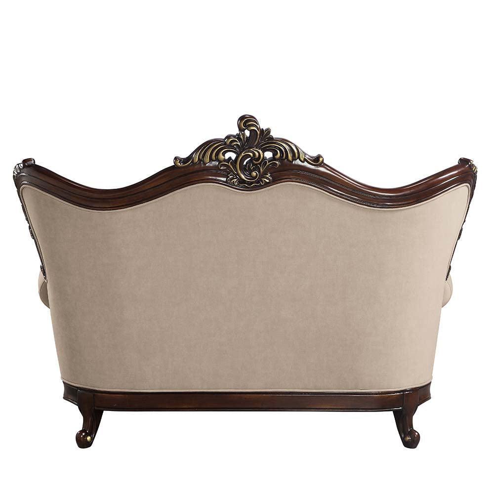 ACME Ragnar Loveseat w/5 Pillows, Light Brown Linen & Cherry Finish FredCo