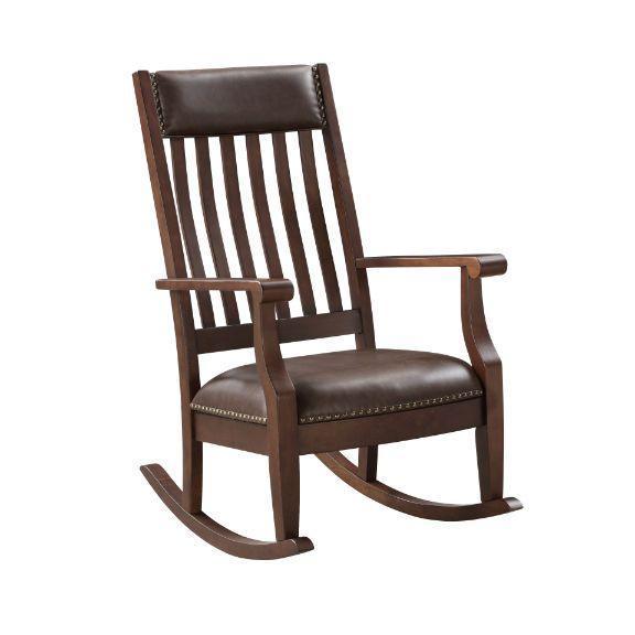 ACME Raina Rocking Chair, Brown PU & Walnut Finish FredCo