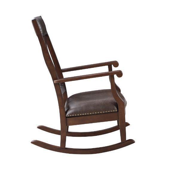 ACME Raina Rocking Chair, Brown PU & Walnut Finish FredCo