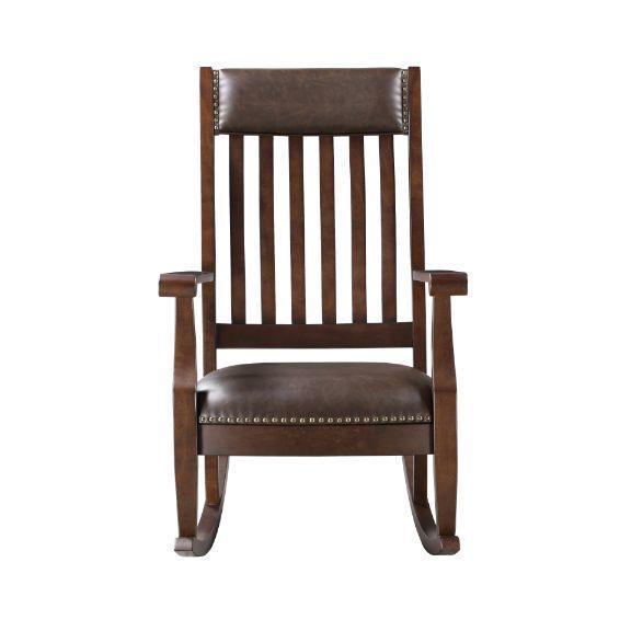 ACME Raina Rocking Chair, Brown PU & Walnut Finish FredCo
