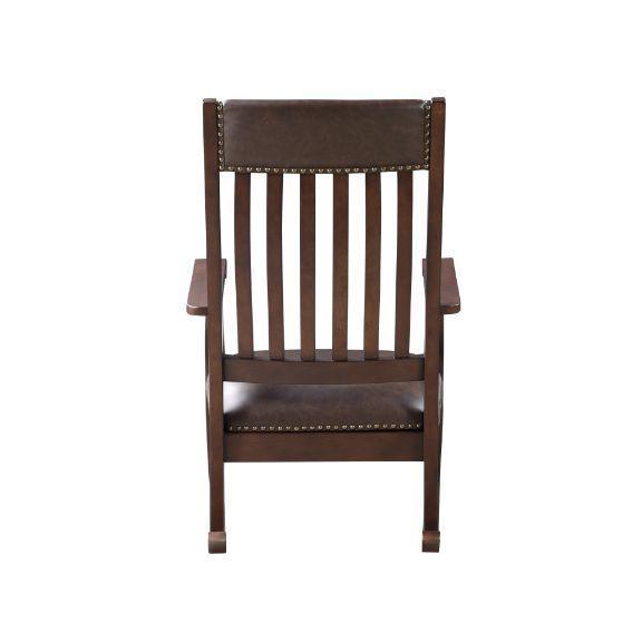 ACME Raina Rocking Chair, Brown PU & Walnut Finish FredCo