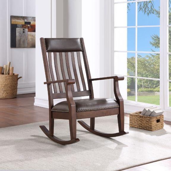 ACME Raina Rocking Chair, Brown PU & Walnut Finish FredCo