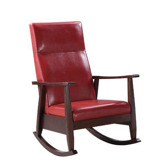 ACME Raina Rocking Chair, Red PU & Espresso Finish FredCo