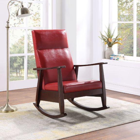 ACME Raina Rocking Chair, Red PU & Espresso Finish FredCo