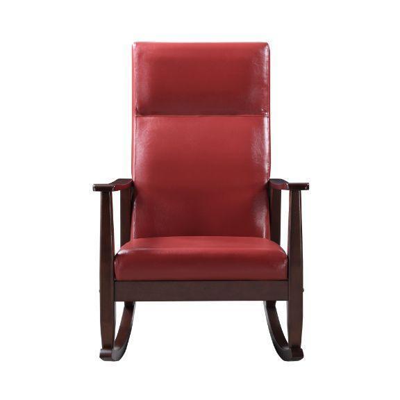 ACME Raina Rocking Chair, Red PU & Espresso Finish FredCo