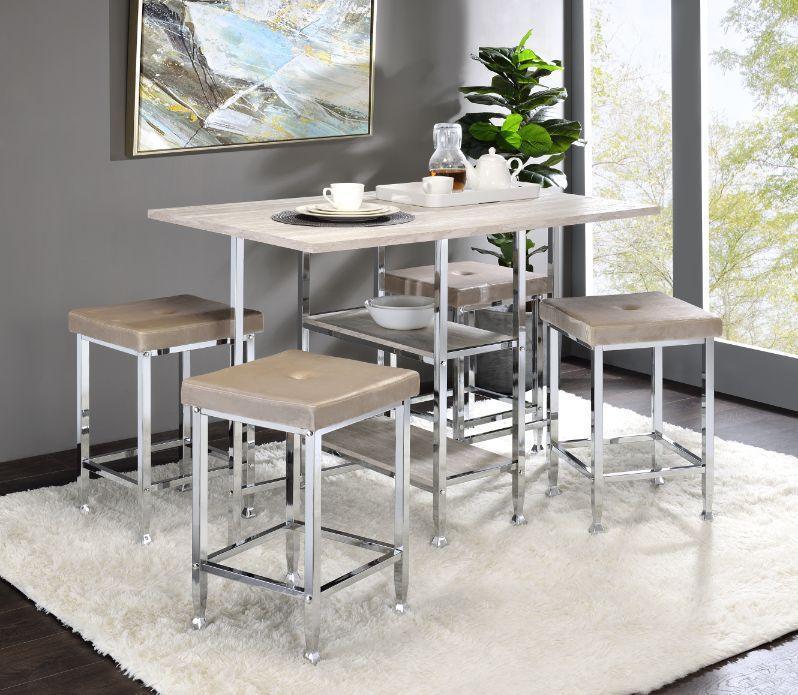 ACME Raine Counter High Table, Antique White & Chrome Finish FredCo
