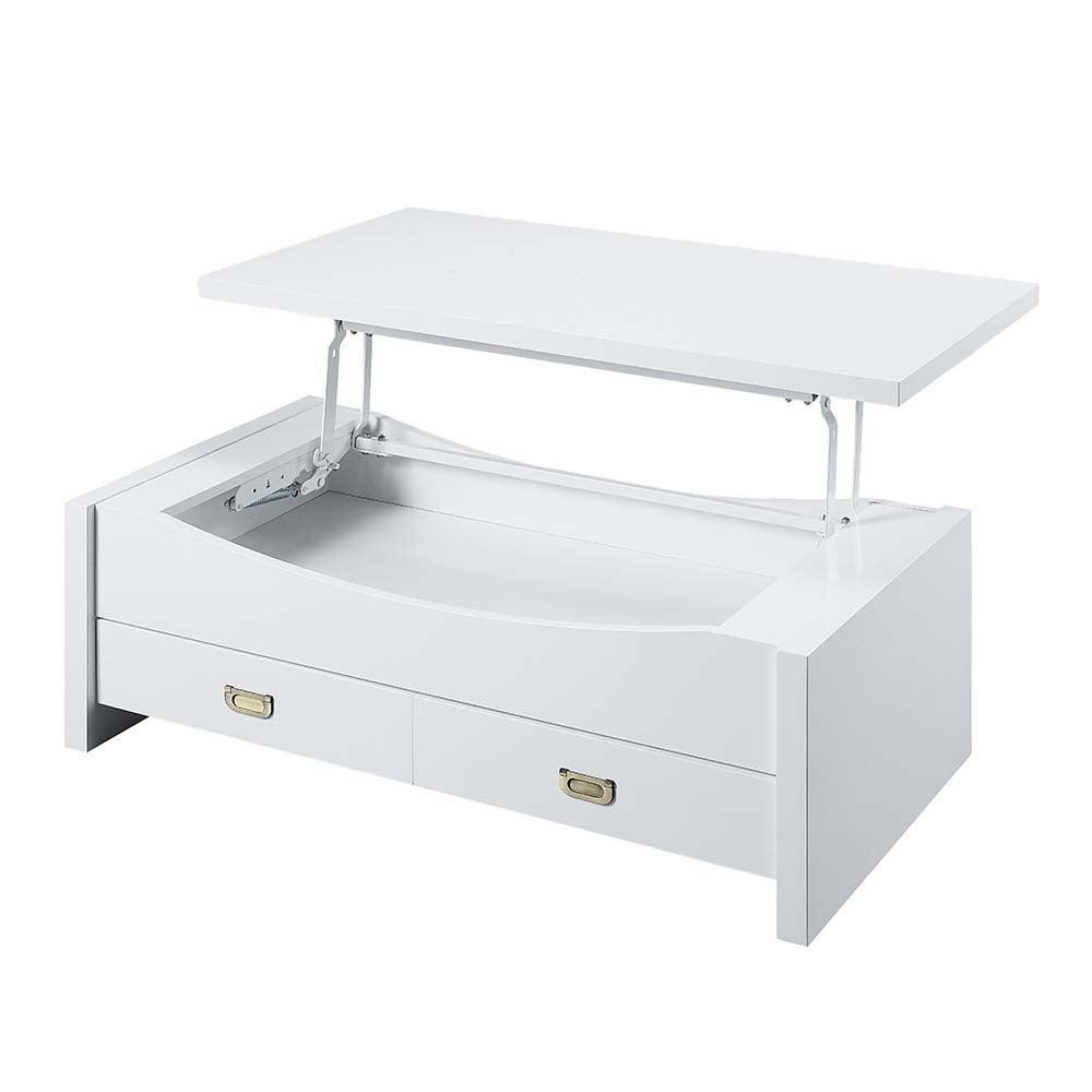 ACME Ramiel Coffee Table w/Lift Top, High Gloss White Finish FredCo