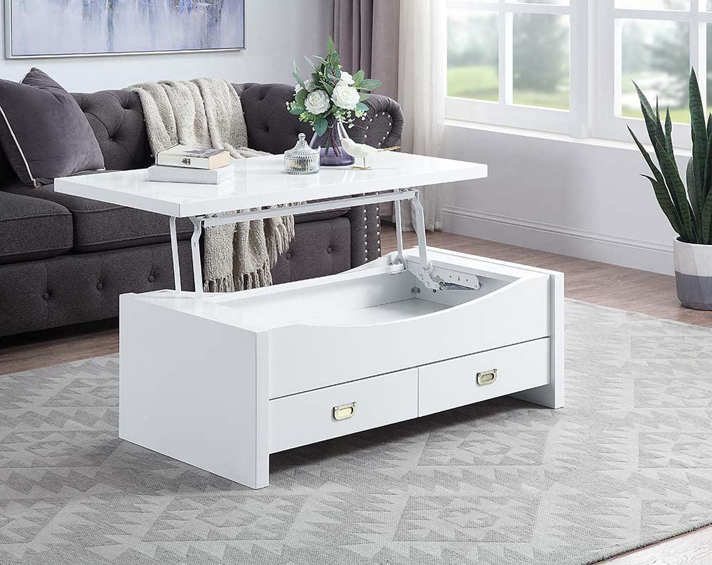 ACME Ramiel Coffee Table w/Lift Top, High Gloss White Finish FredCo