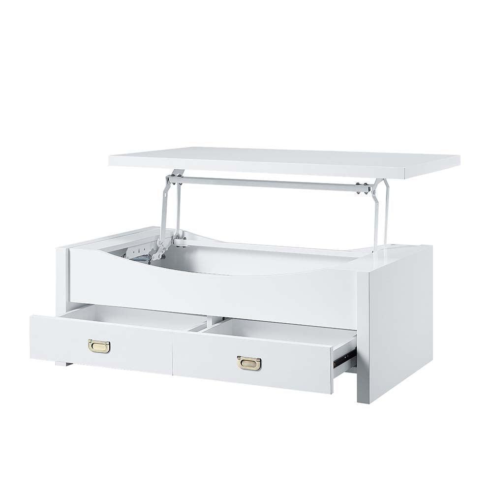 ACME Ramiel Coffee Table w/Lift Top, High Gloss White Finish FredCo
