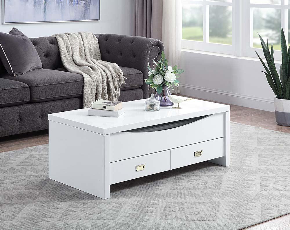 ACME Ramiel Coffee Table w/Lift Top, High Gloss White Finish FredCo