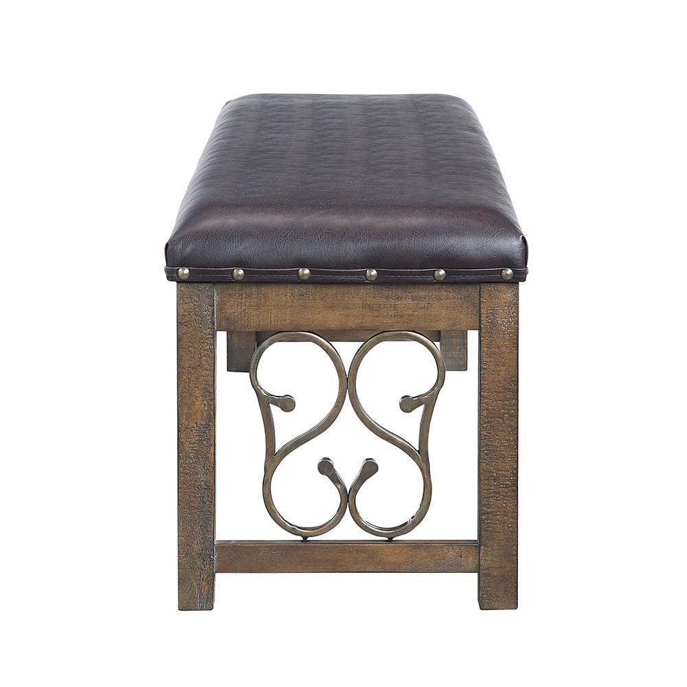 ACME Raphaela Bench, Black PU & Weathered Cherry Finish FredCo