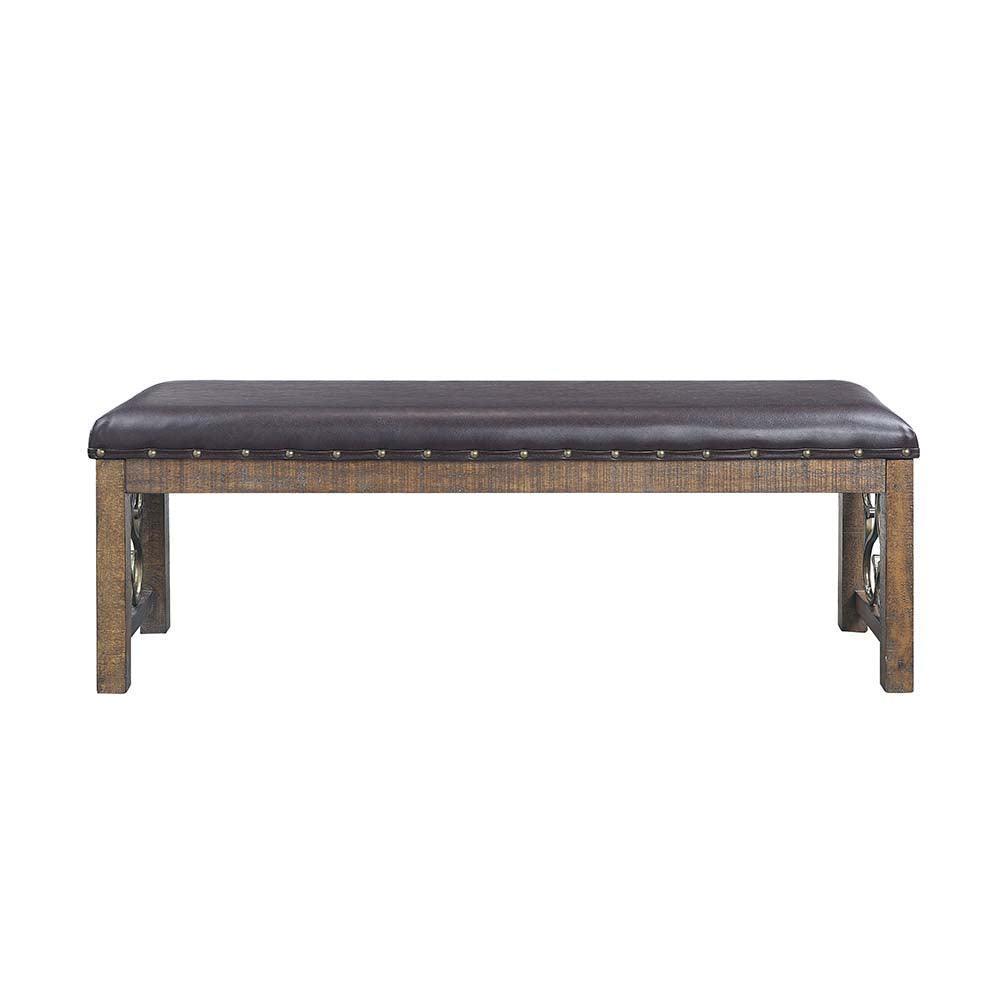 ACME Raphaela Bench, Black PU & Weathered Cherry Finish FredCo