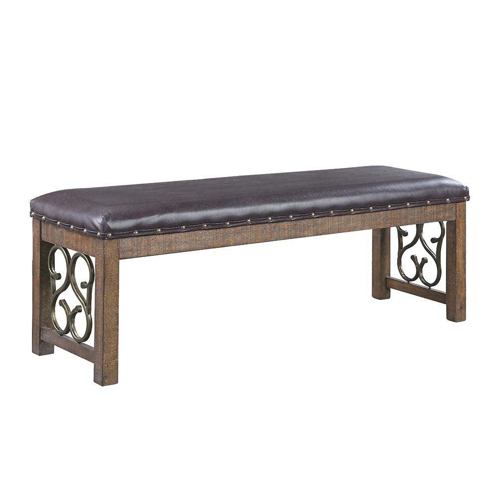 ACME Raphaela Bench, Black PU & Weathered Cherry Finish FredCo