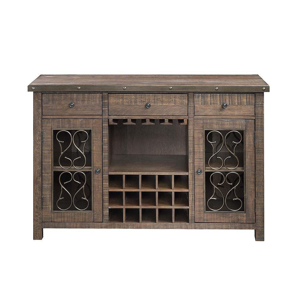 ACME Raphaela Server w/Cup Holder & Wine Rack, Weathered Cherry Finish FredCo