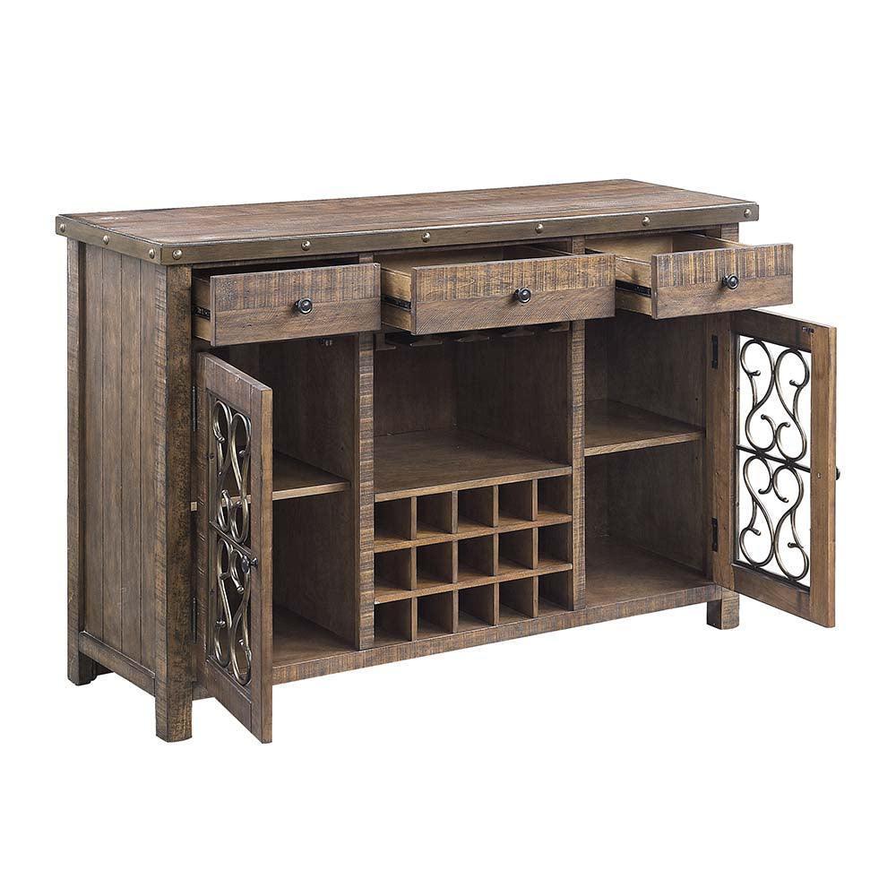 ACME Raphaela Server w/Cup Holder & Wine Rack, Weathered Cherry Finish FredCo