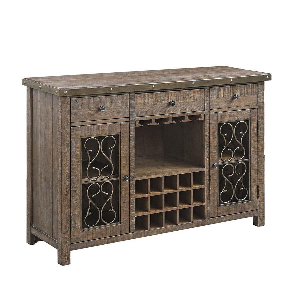 ACME Raphaela Server w/Cup Holder & Wine Rack, Weathered Cherry Finish FredCo