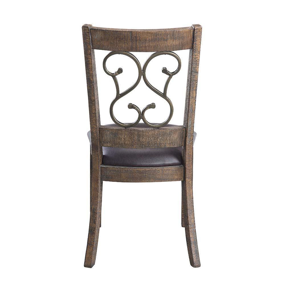 ACME Raphaela Side Chair (Set-2), Black PU & Weathered Cherry Finish FredCo