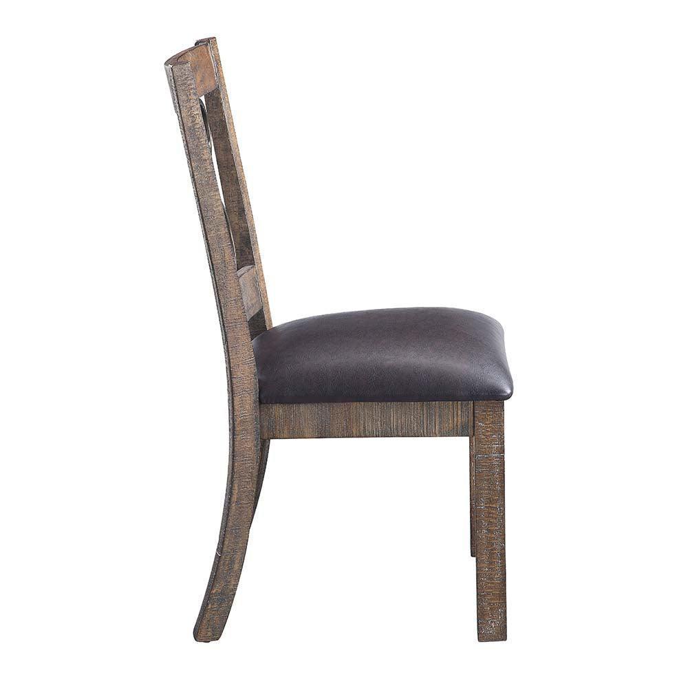 ACME Raphaela Side Chair (Set-2), Black PU & Weathered Cherry Finish FredCo