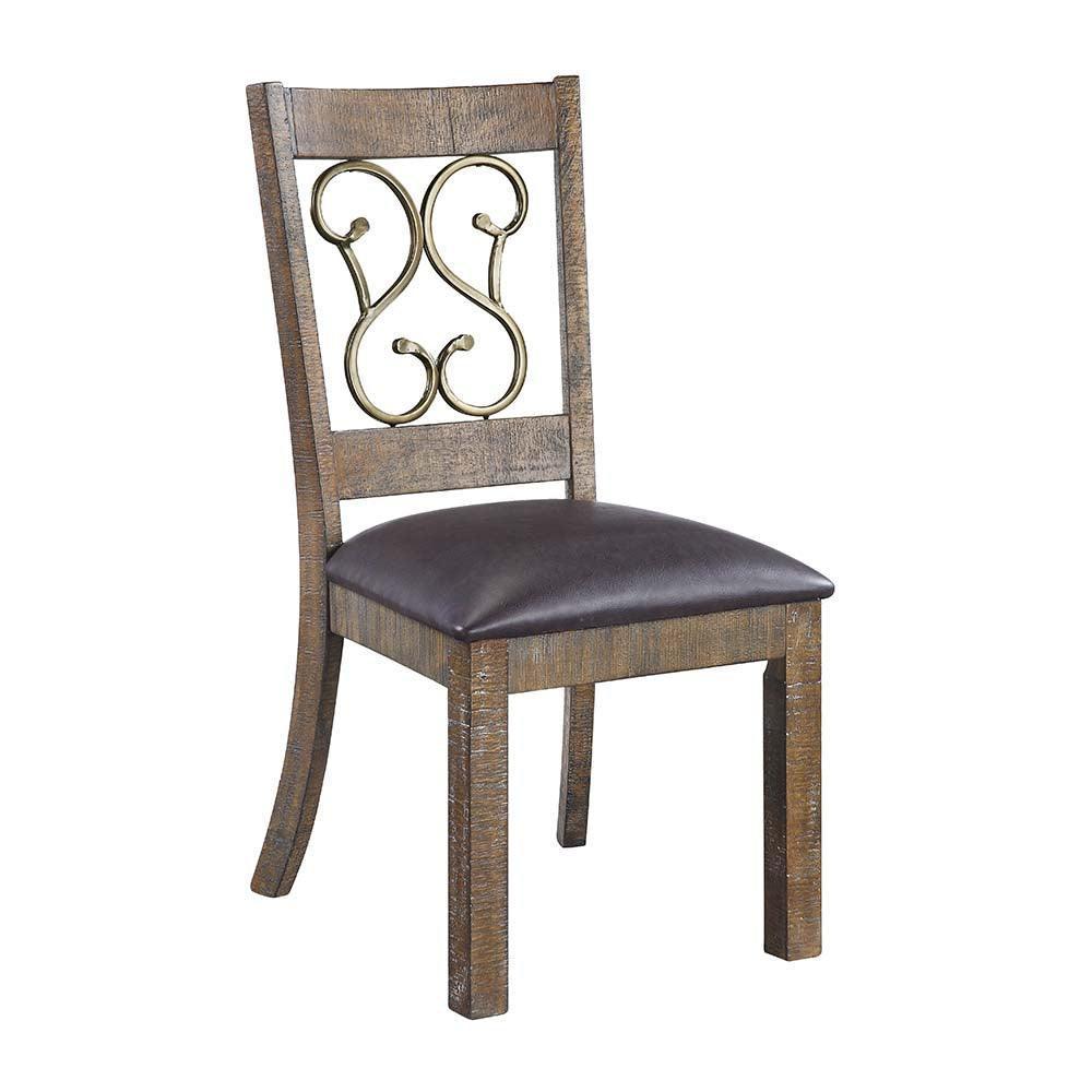 ACME Raphaela Side Chair (Set-2), Black PU & Weathered Cherry Finish FredCo