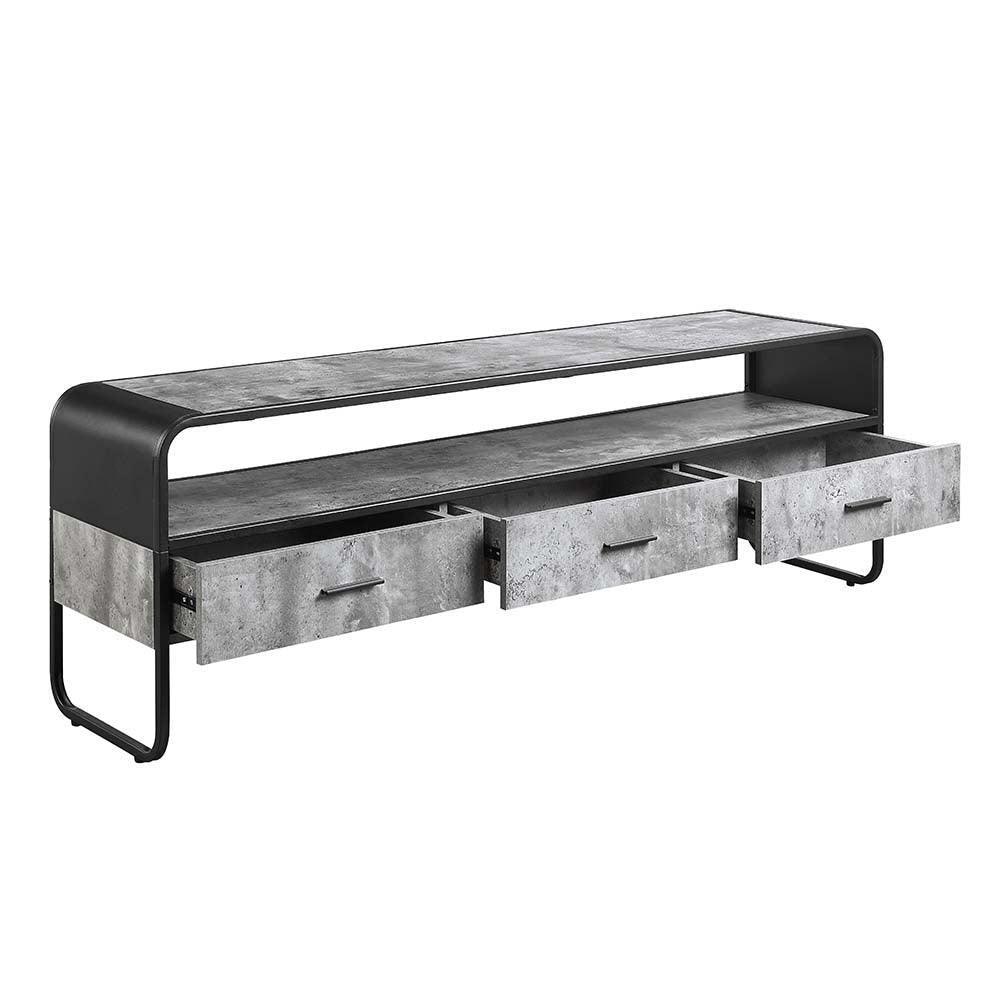 ACME Raziela TV Stand,Concrete Gray & Black Finish FredCo