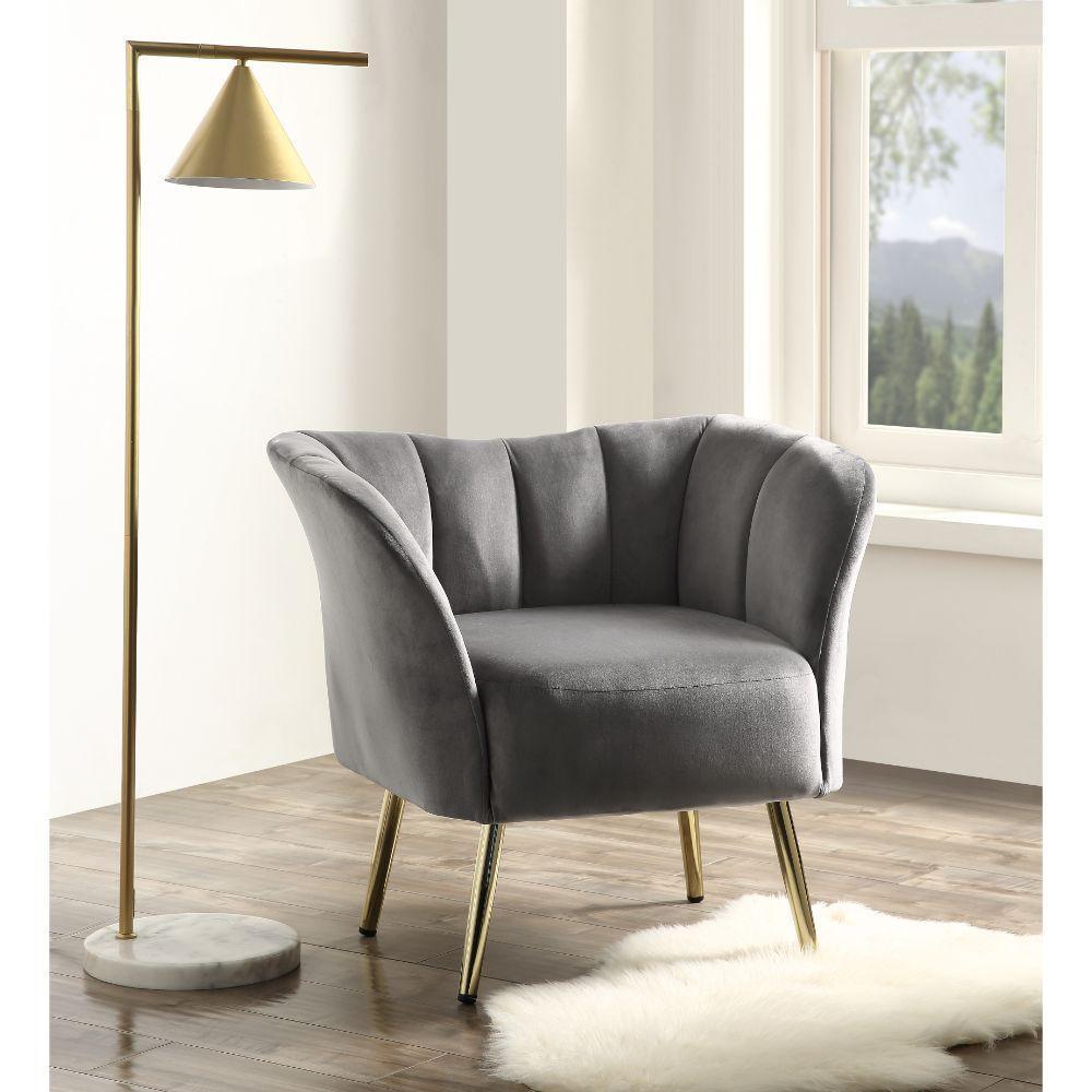 ACME Reese Accent Chair, Gray Velvet & Gold FredCo
