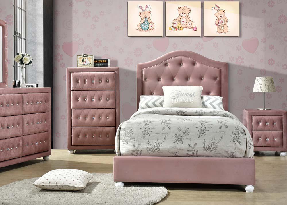 ACME Reggie Twin Bed, Pink Fabric FredCo