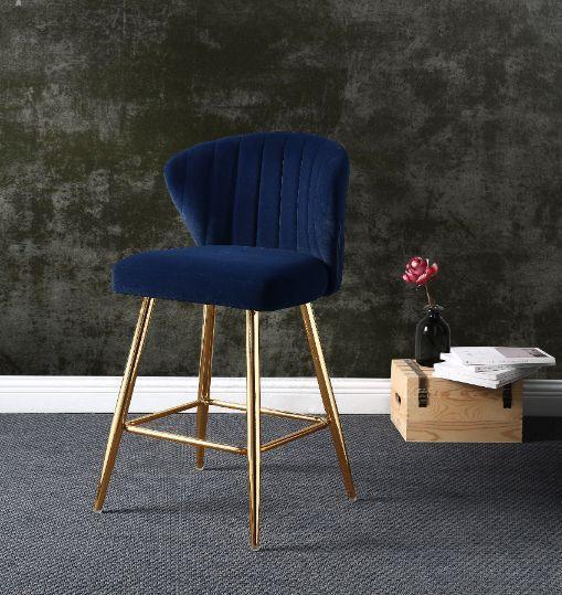 ACME Rizgek Counter Height Chair, Blue Velvet & Gold Finish FredCo