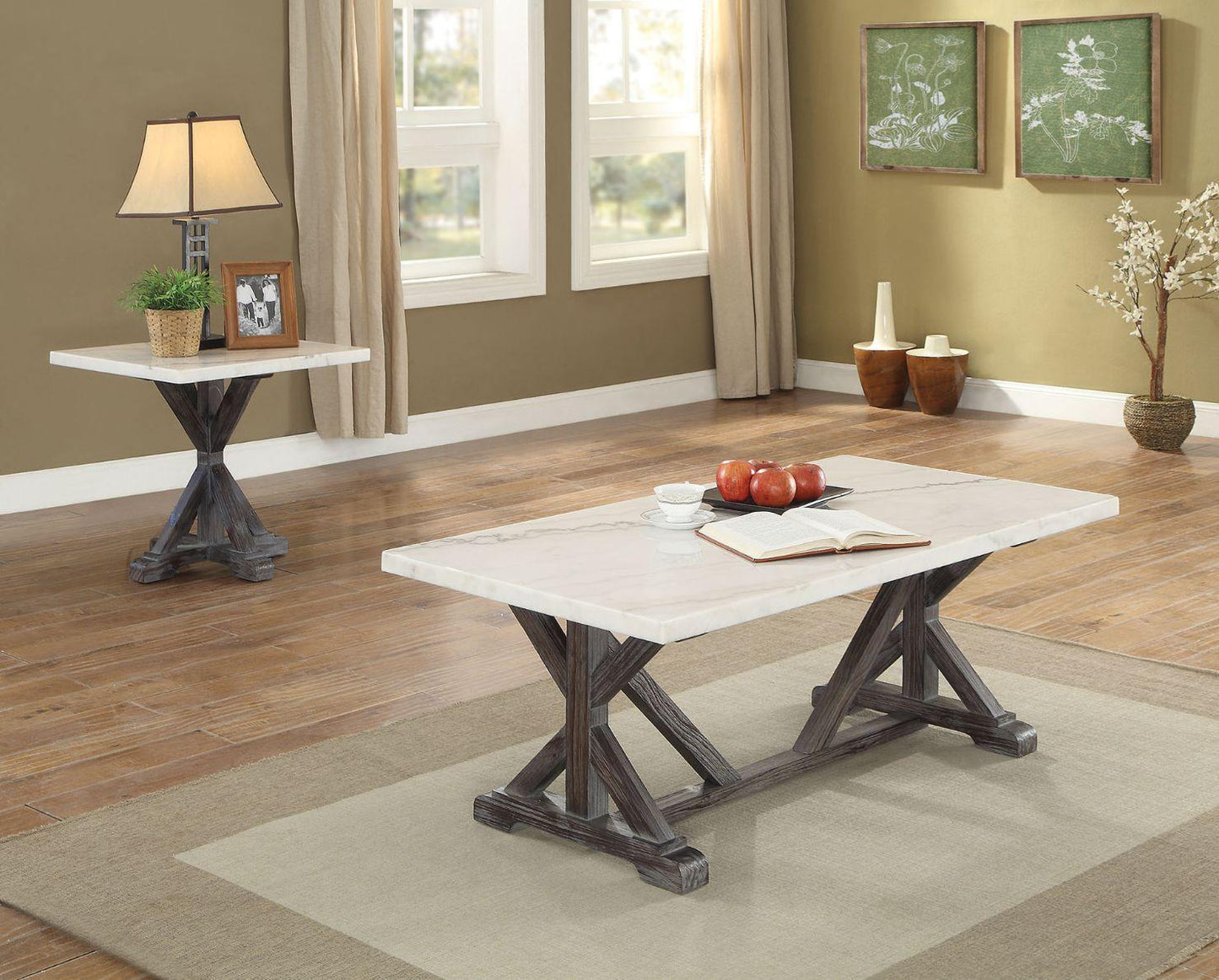 ACME Romina Coffee Table, White Marble & Weathered Espresso FredCo