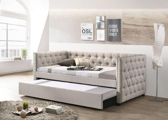 ACME Romona Full Daybed & Twin Trundle , Beige Fabric FredCo