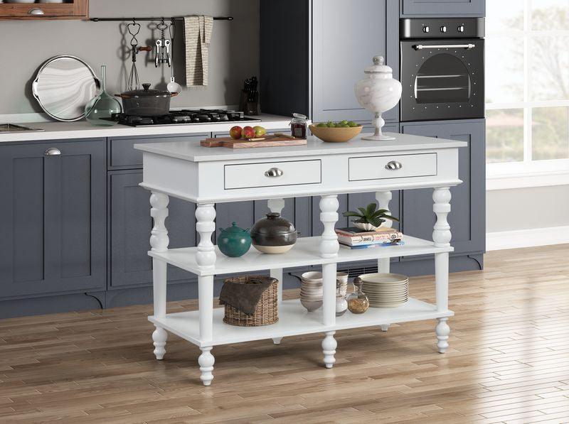 ACME Rorratt Kitchen Island, Marble & White Finish FredCo