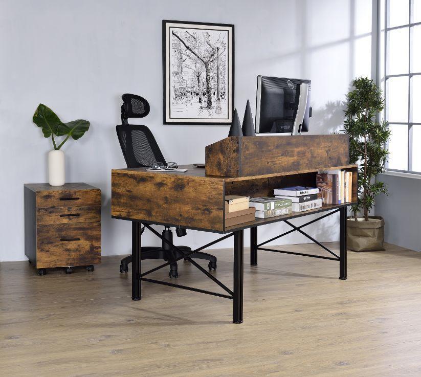ACME Safea Computer Desk, Weathered Oak & Black Finish FredCo