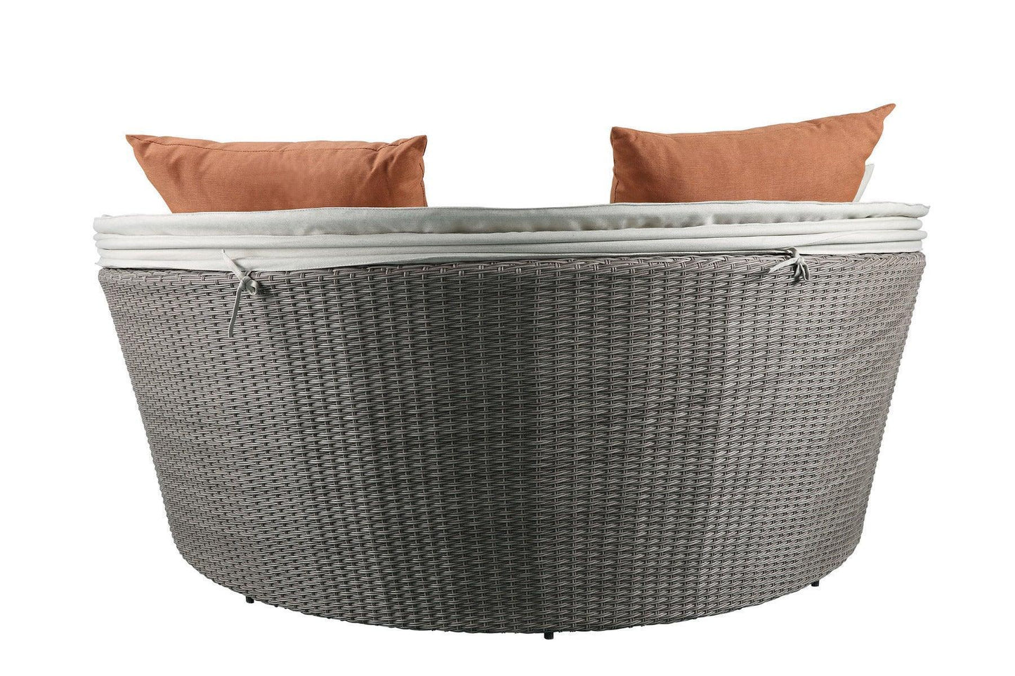 ACME Salena Patio Canopy Sofa & Ottoman, Beige Fabric & Gray Wicker FredCo