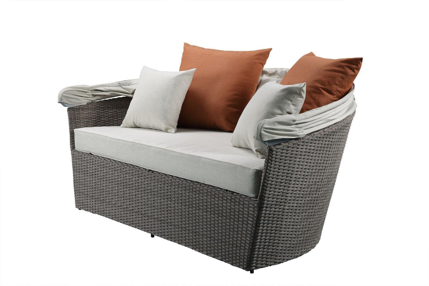 ACME Salena Patio Canopy Sofa & Ottoman, Beige Fabric & Gray Wicker FredCo