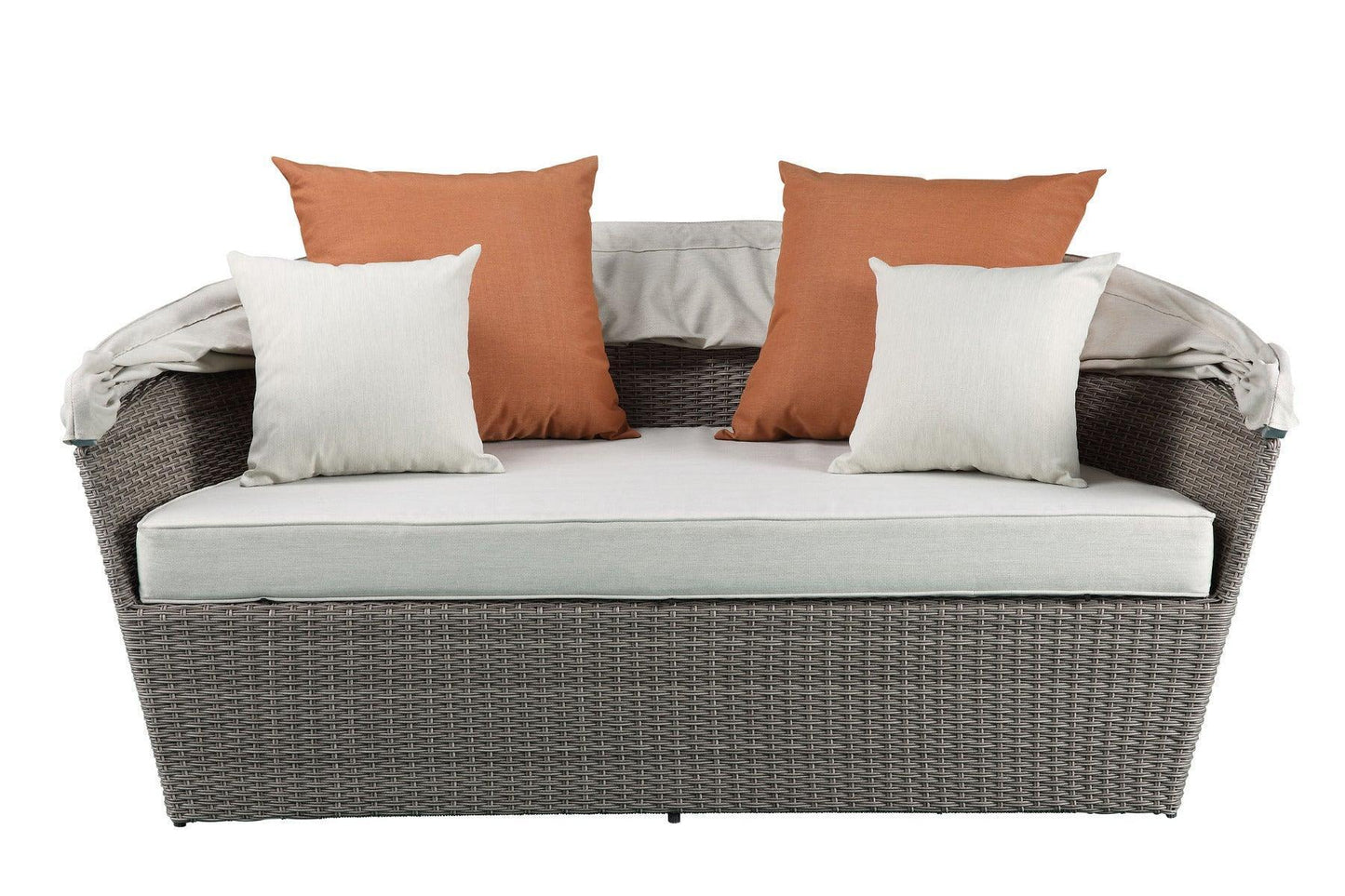 ACME Salena Patio Canopy Sofa & Ottoman, Beige Fabric & Gray Wicker FredCo