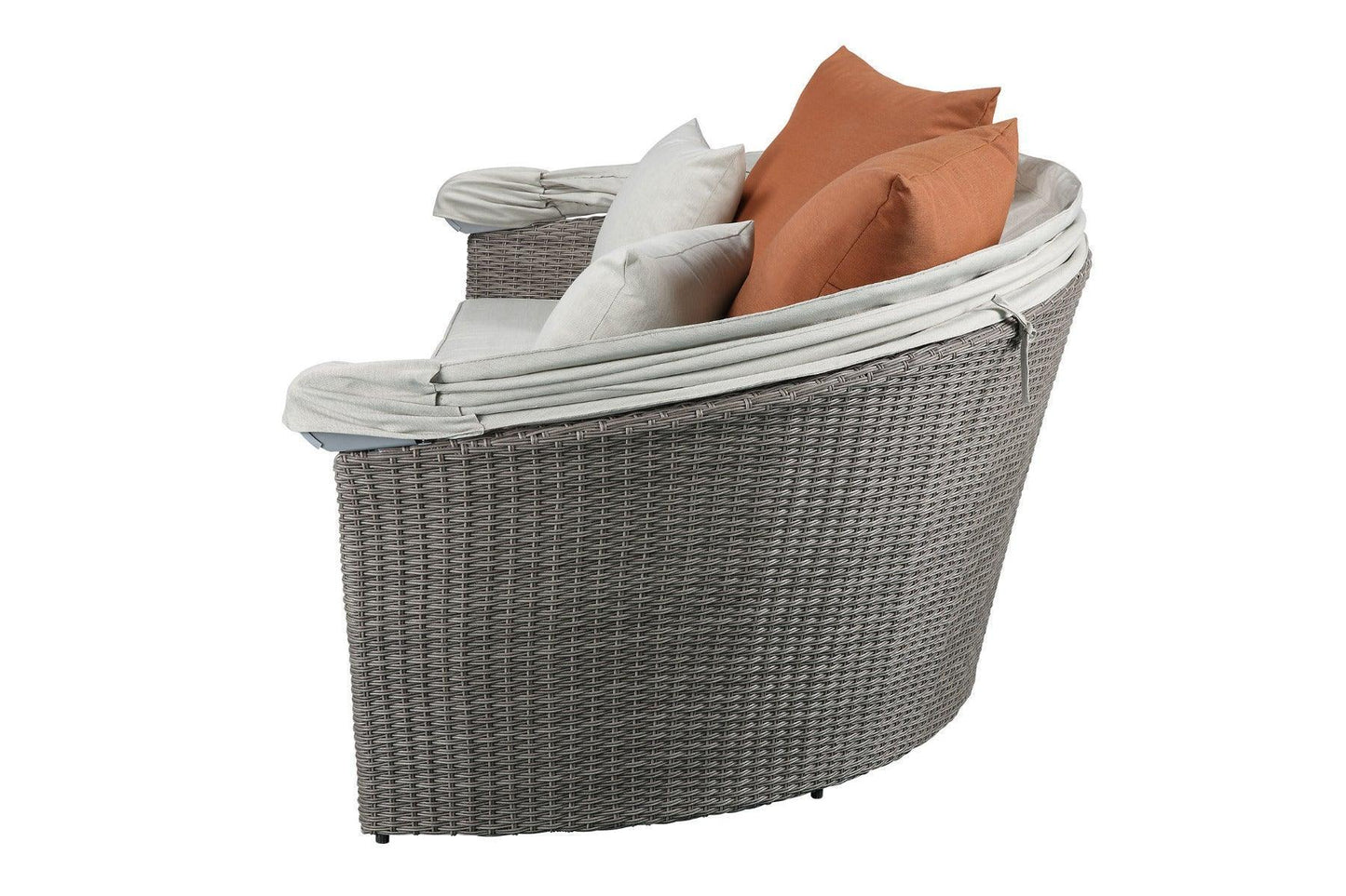 ACME Salena Patio Canopy Sofa & Ottoman, Beige Fabric & Gray Wicker FredCo