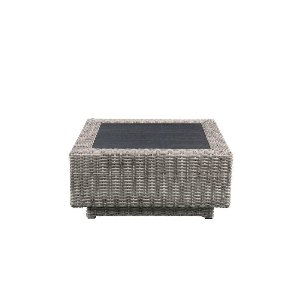 ACME Salena Patio Sectional & Cocktail Table, Beige Fabric & Gray Wicker 45020 FredCo