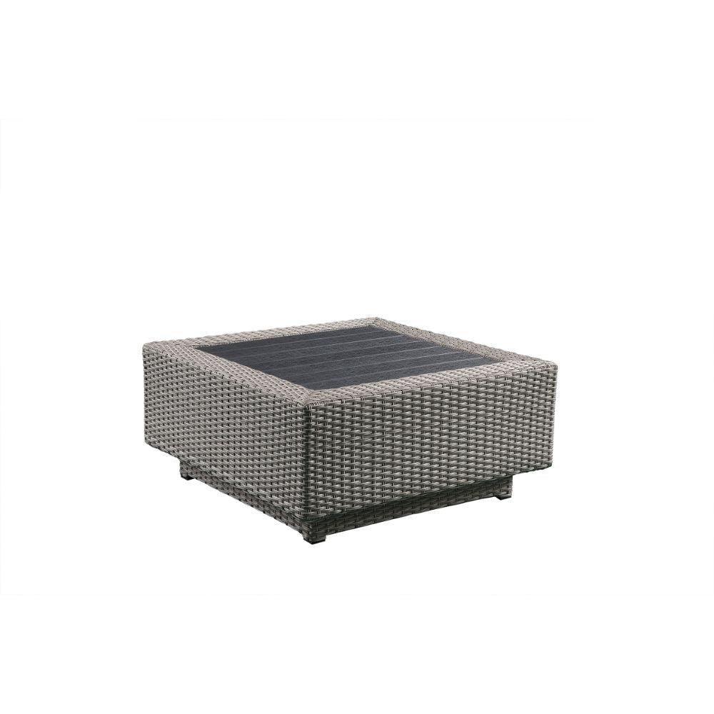 ACME Salena Patio Sectional & Cocktail Table, Beige Fabric & Gray Wicker 45020 FredCo