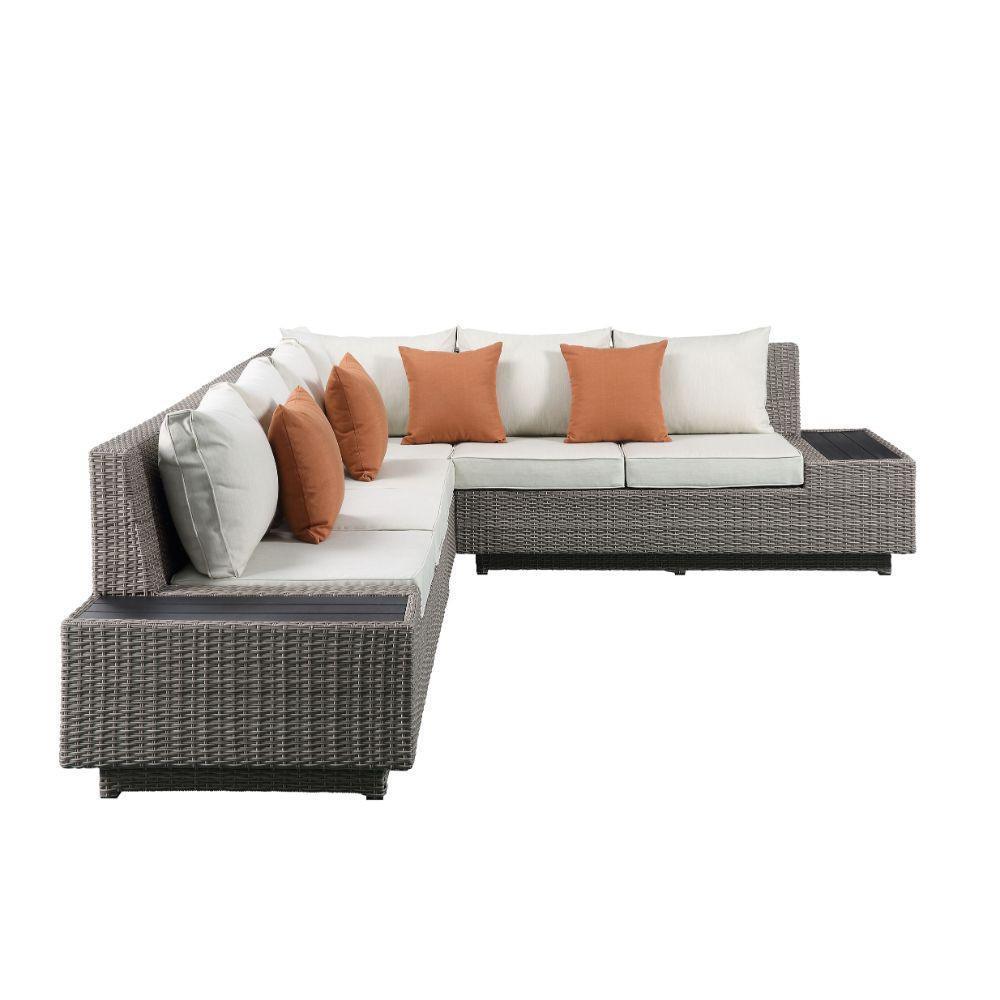 ACME Salena Patio Sectional & Cocktail Table, Beige Fabric & Gray Wicker 45020 FredCo